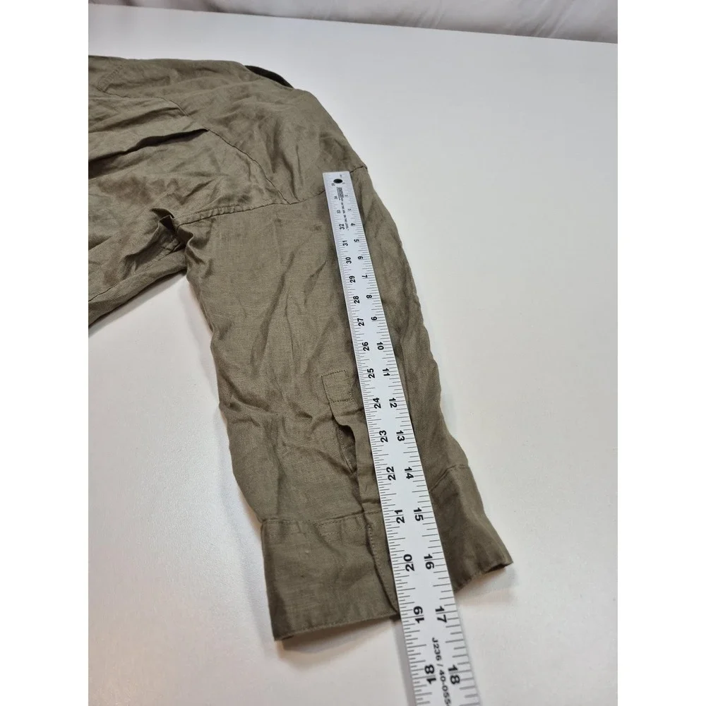 Uniqlo Shirt Womens Medium Green Linen Skipper Collar Pullover Top Long Sleeve - Picture 8 of 10